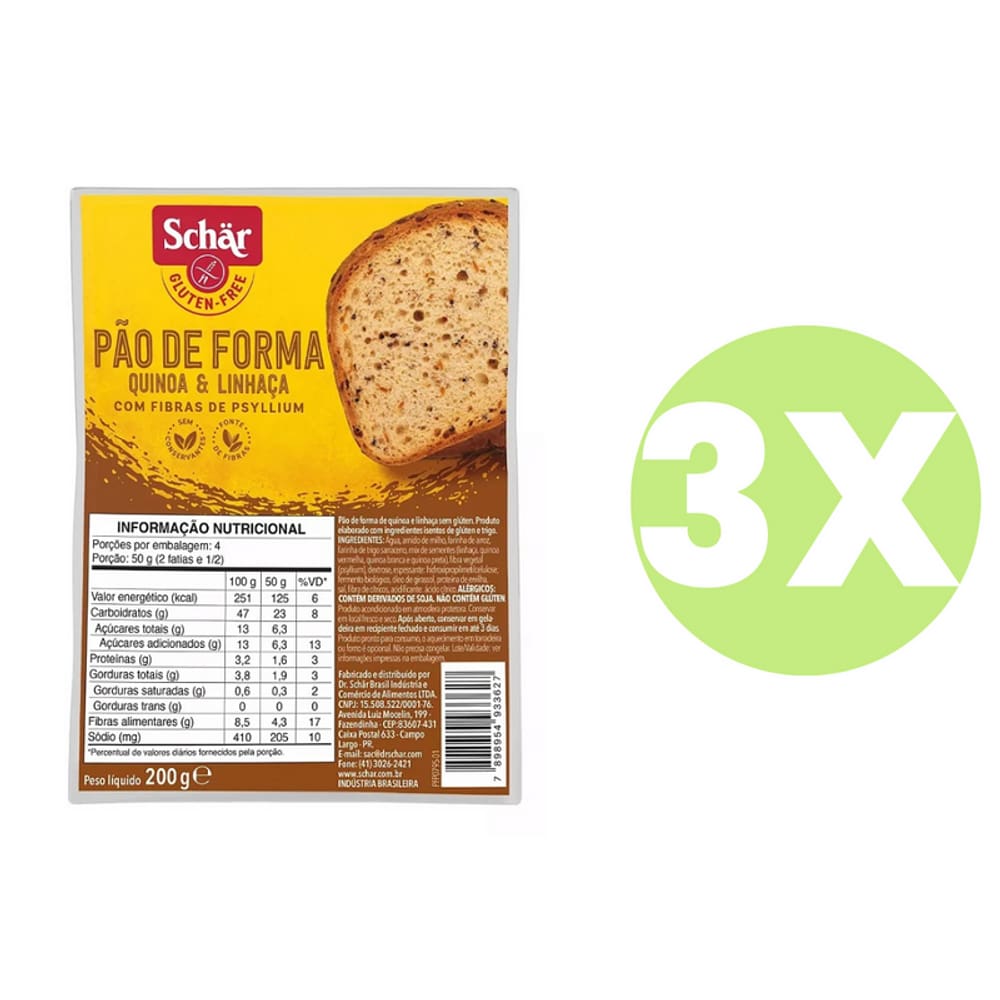Pão de Forma Quinoa e Linhaça Sem Glúten Schar 200g
