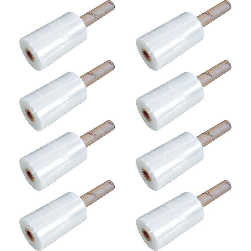 Kit 8 Filme Stretch Plastico Empacotamento Manual 150Mmx300M