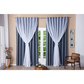Cortina Blackout Em Tecido Cinza Com Voil Branco 3M X 2,75 A