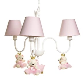 Lustre 3L Simples Com 3 Ursinhas Princesas Quarto Bebê