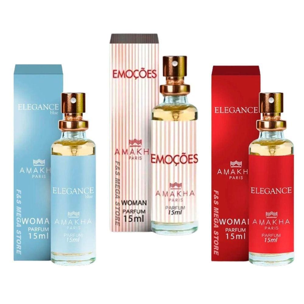 Kit 3 Perfume Feminino Amakha Elegance Blue Emoções Elegance