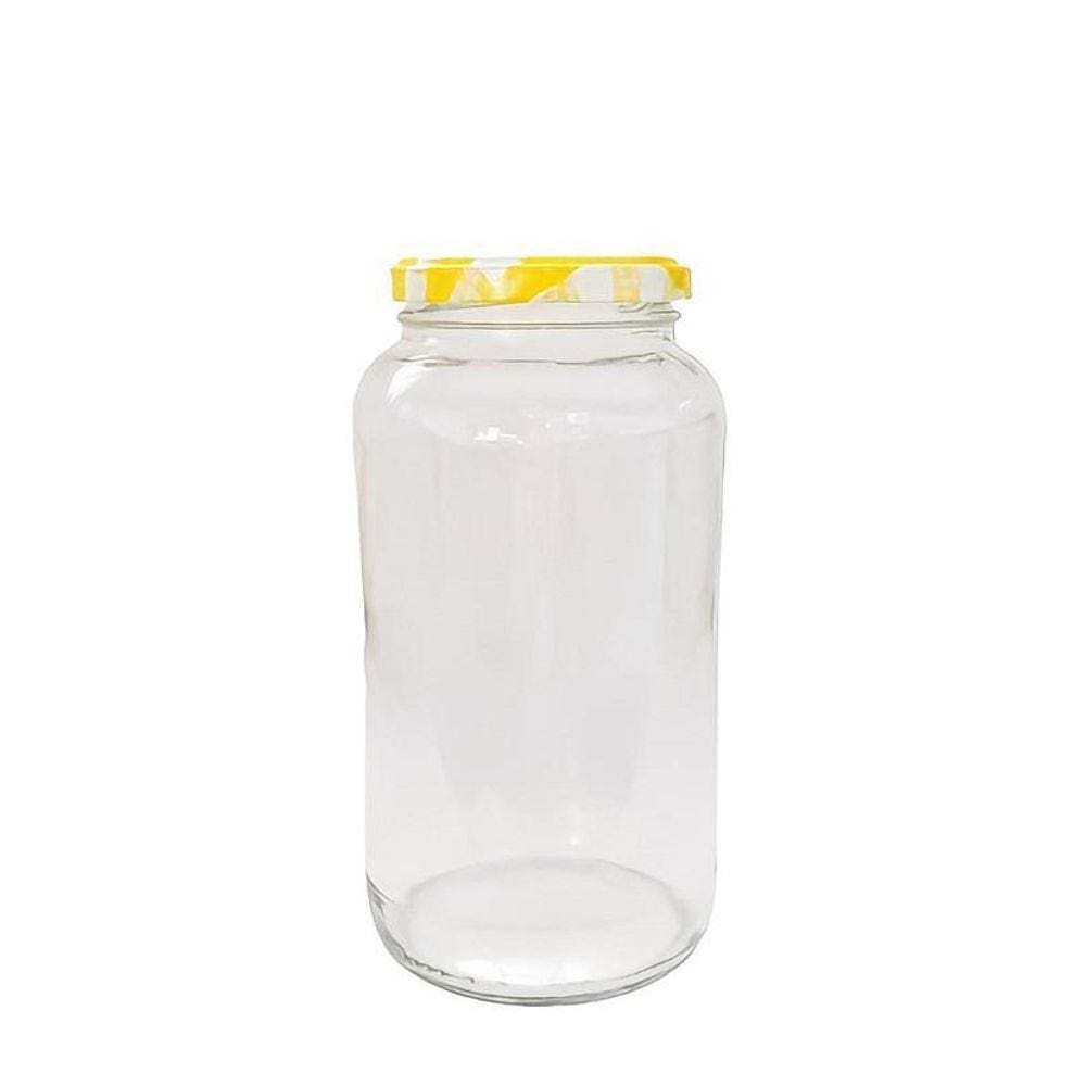 Pote De Vidro 830 Ml Com Tampa Xadrez Amarela - 12 Unidades
