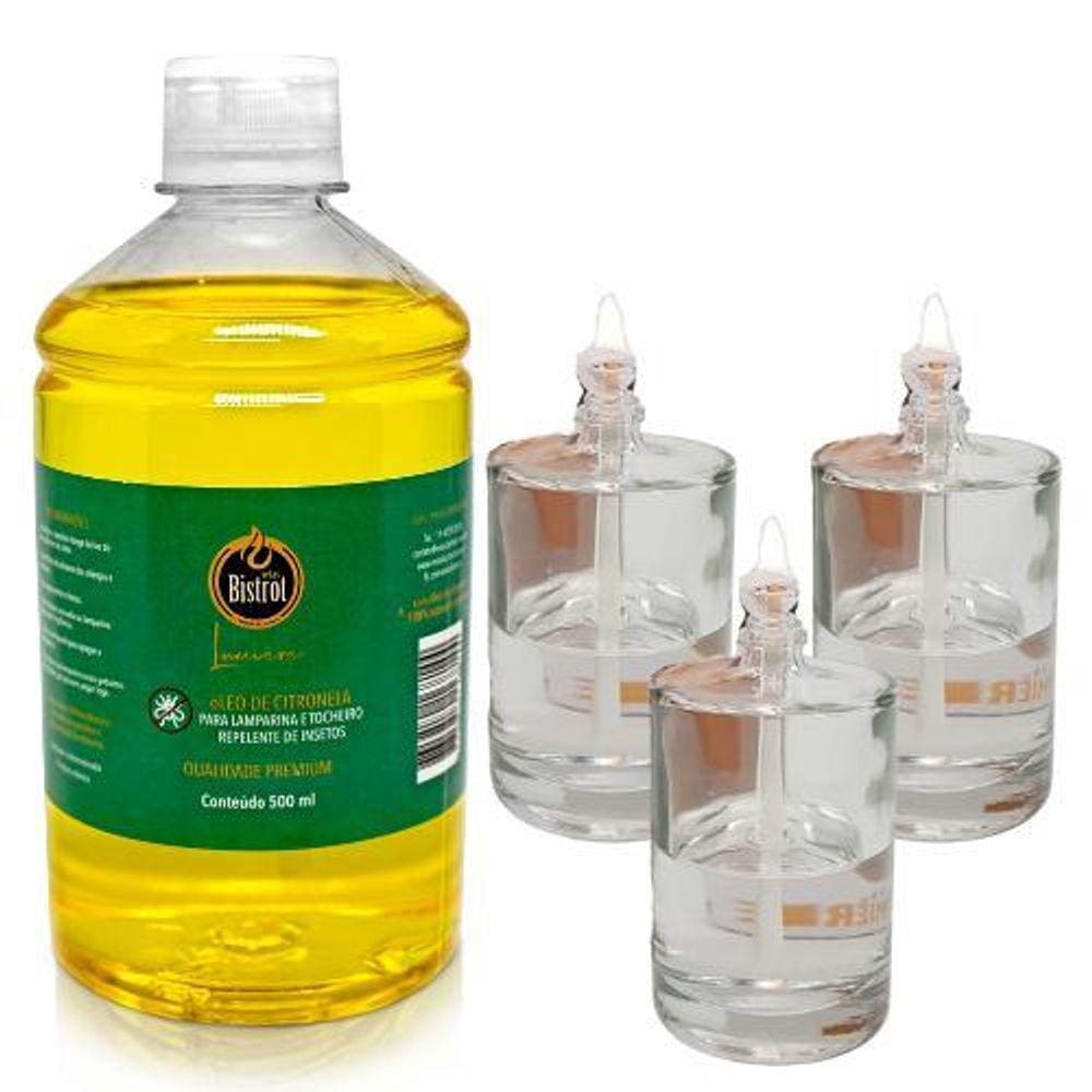 Kit 3 Lamparinas Decorativas Cilí Incol + 500Ml De Citronela