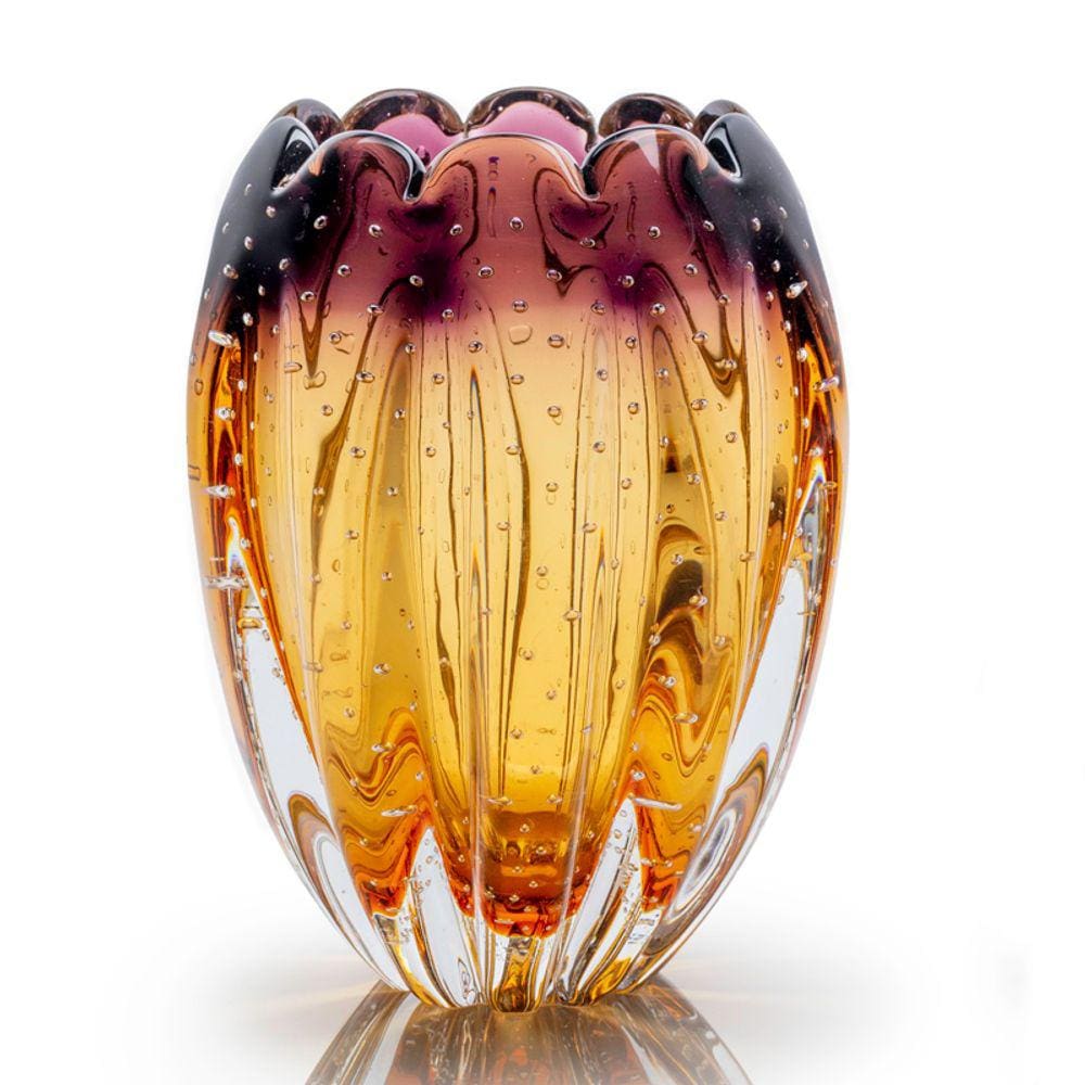 Vaso Em Cristal Murano Lilás E Âmbar São Marcos