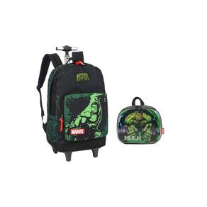 Kit Escolar Marvel Mochila Rodas E Costas + Lancheira Hulk