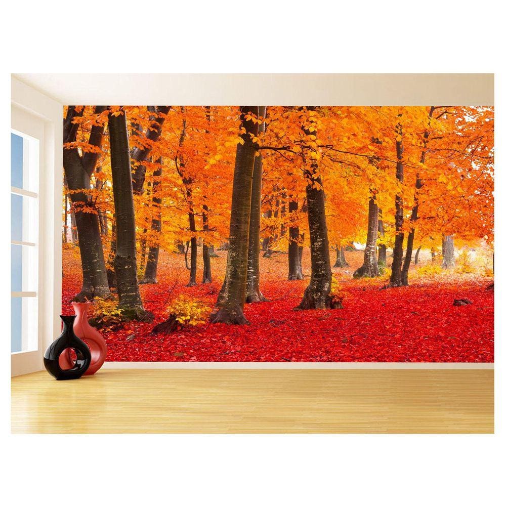Papel De Parede Floresta Outono Laranja Folha 3,5M Xna234