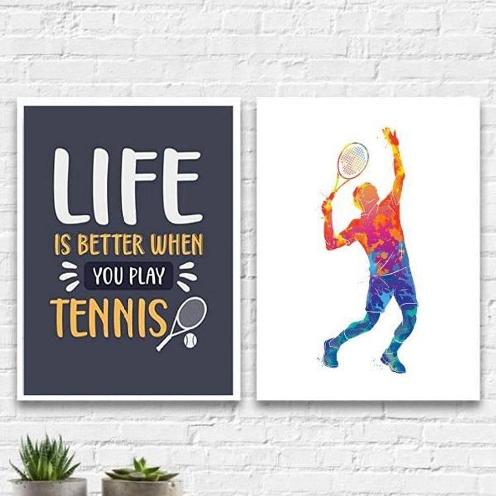 Kit 2 Quadros Decorativos Life Tennis 45X34Cm - Com Vidro