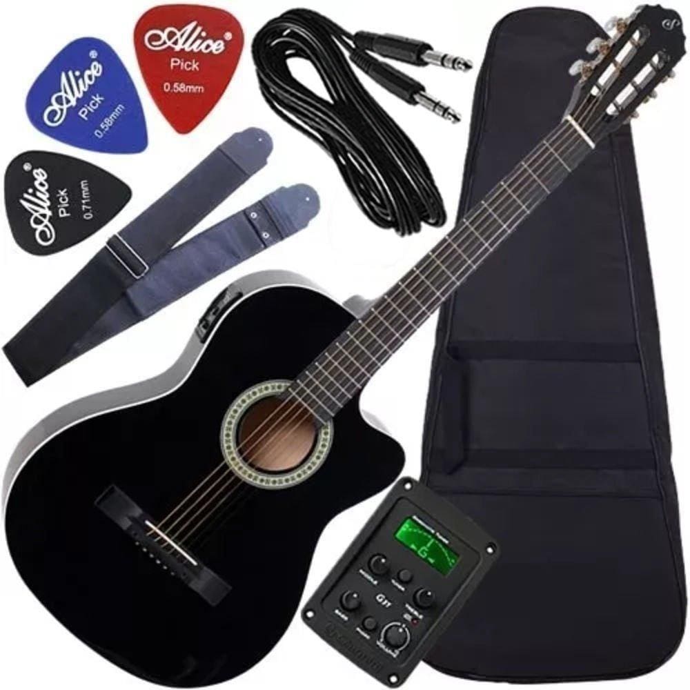 Kit Violão Nf14 Giannini Elétrico Flat Eq 3 Bandas Afinador