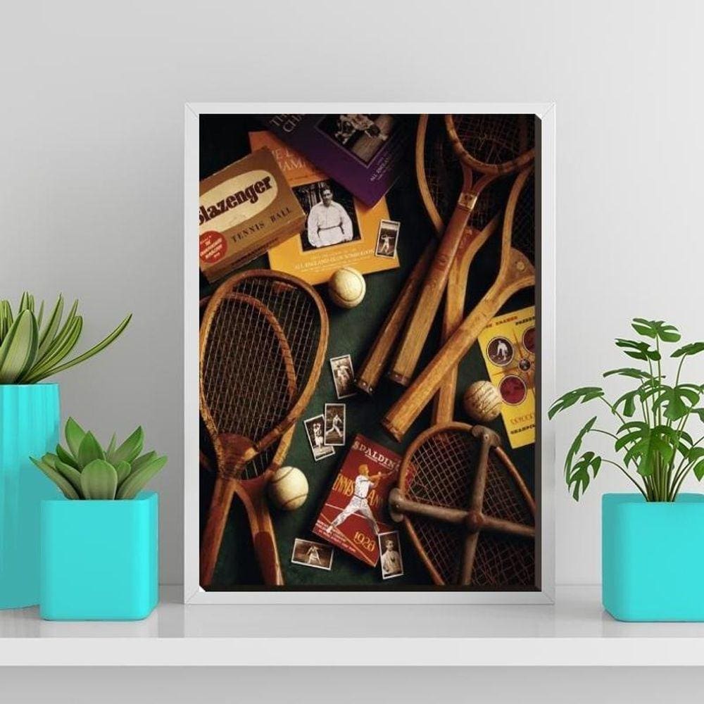 Quadro Raquetes Tênis Vintage 33X24Cm - Com Vidro Branca