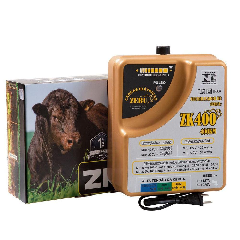 Eletrificador De Cerca Rural Zk400 127V Luz 30,96 Joules