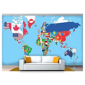 Papel De Parede Mapa Mundi Bandeiras Países  Nmu06