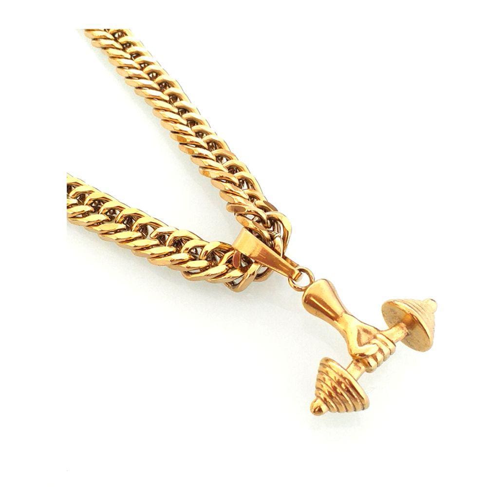 Corrente Grume 60cm 10mm e Pingente Halteres Banhado a Ouro