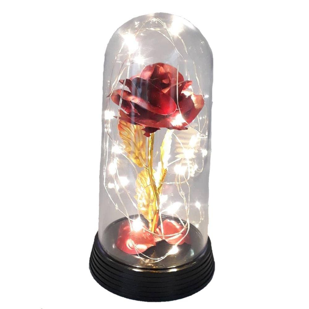 Luminária Rosa Encantada Ouro A Bela e A Fera Luzes de fada