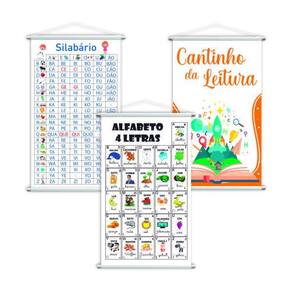 Silabário + Alfabeto + Leitura Kit 3 Banners 80X50Cm
