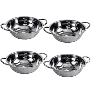 Kit 4 Escorredor Inox Arroz Macarrão Peneira De Cozinha 25Cm