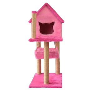 Arranhador Para Gatos Casa Com Rede - Rosa
