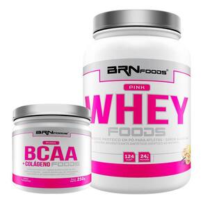 Kit Pink Whey Protein Foods 900G+ Bcaa Com Collagen 250G