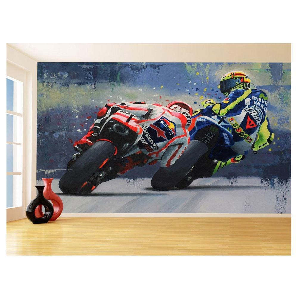 Papel De Parede 3D Moto Grau Empinando Manobra 3,5M Bkm29 - Você