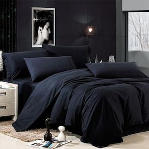 Jogo De Cama Casal Queen Preto 7 Pç Edredom De 260X260Cm