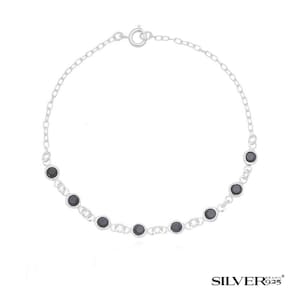 Pulseira Feminina Com Zircônias Preta Redonda Em Prata 925