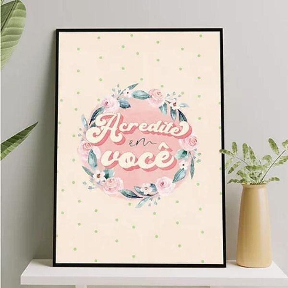 Quadro Frase Acredite Em Você 45X34Cm - Com Vidro Preta
