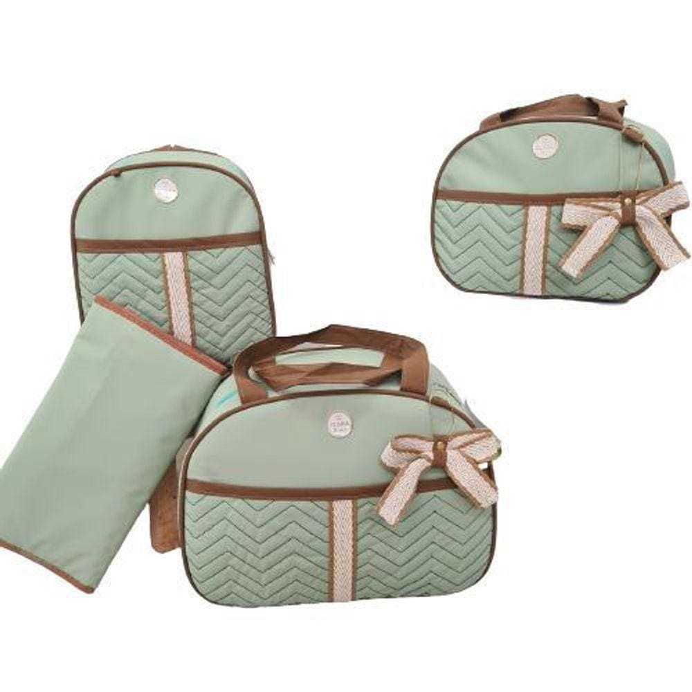 Bolsa Maternidade Bebê Kit 4Peças Trocador Verde Impermeável
