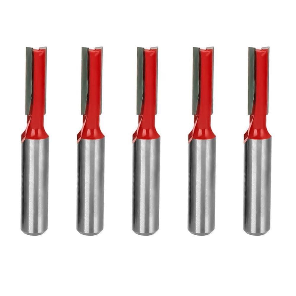 Kit 5 Fresas Retas 6Mm Haste 6Mm Corte Duplo Madeira Tupia