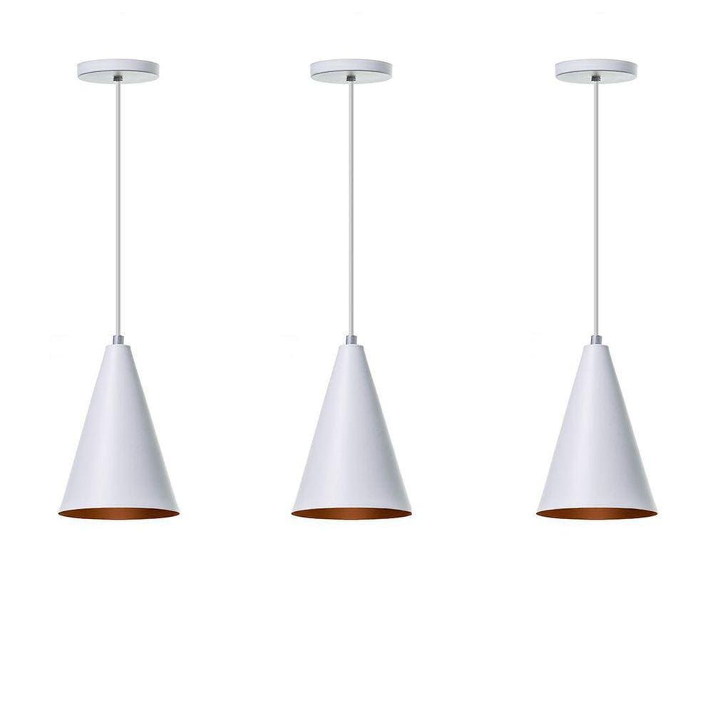 Kit 3 Lustre Pendente Cone P Branco Alumínio Decoração