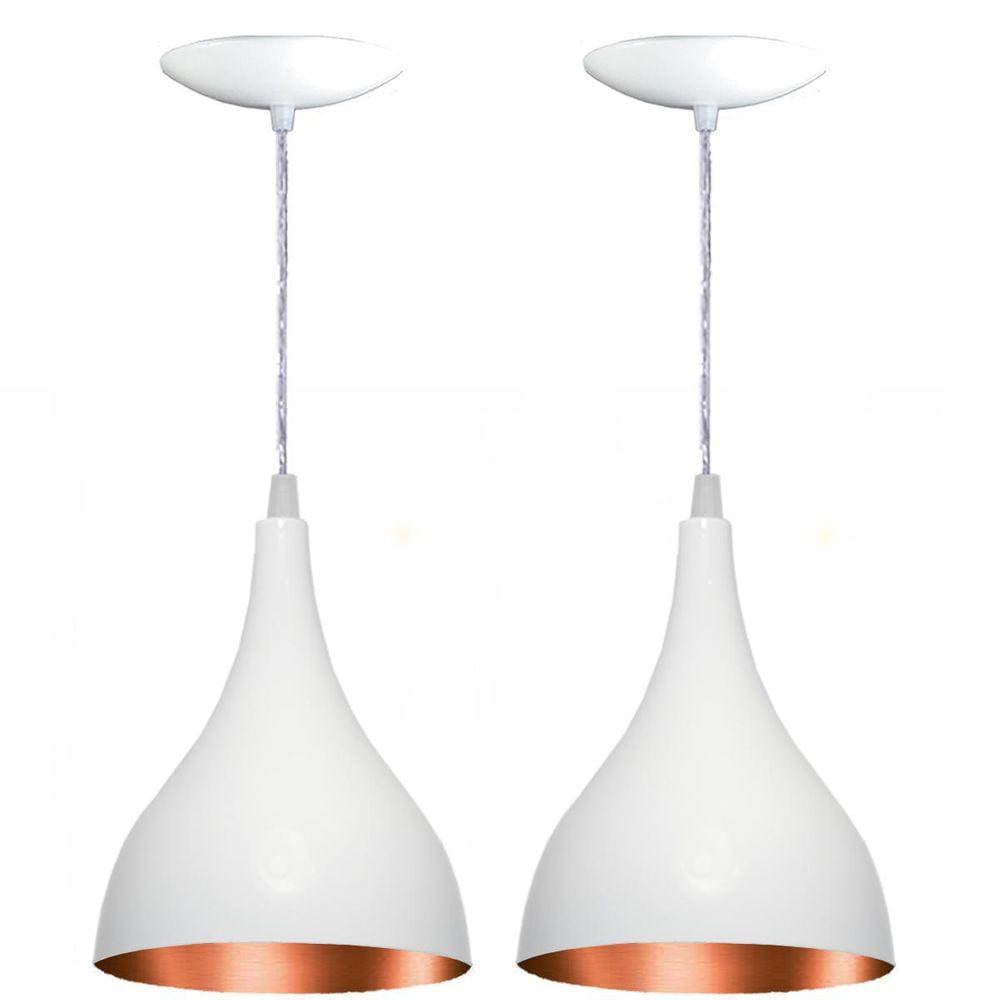 Kit 02 Luminárias Pendente Gota Em Alumínio - Branca E Cobre