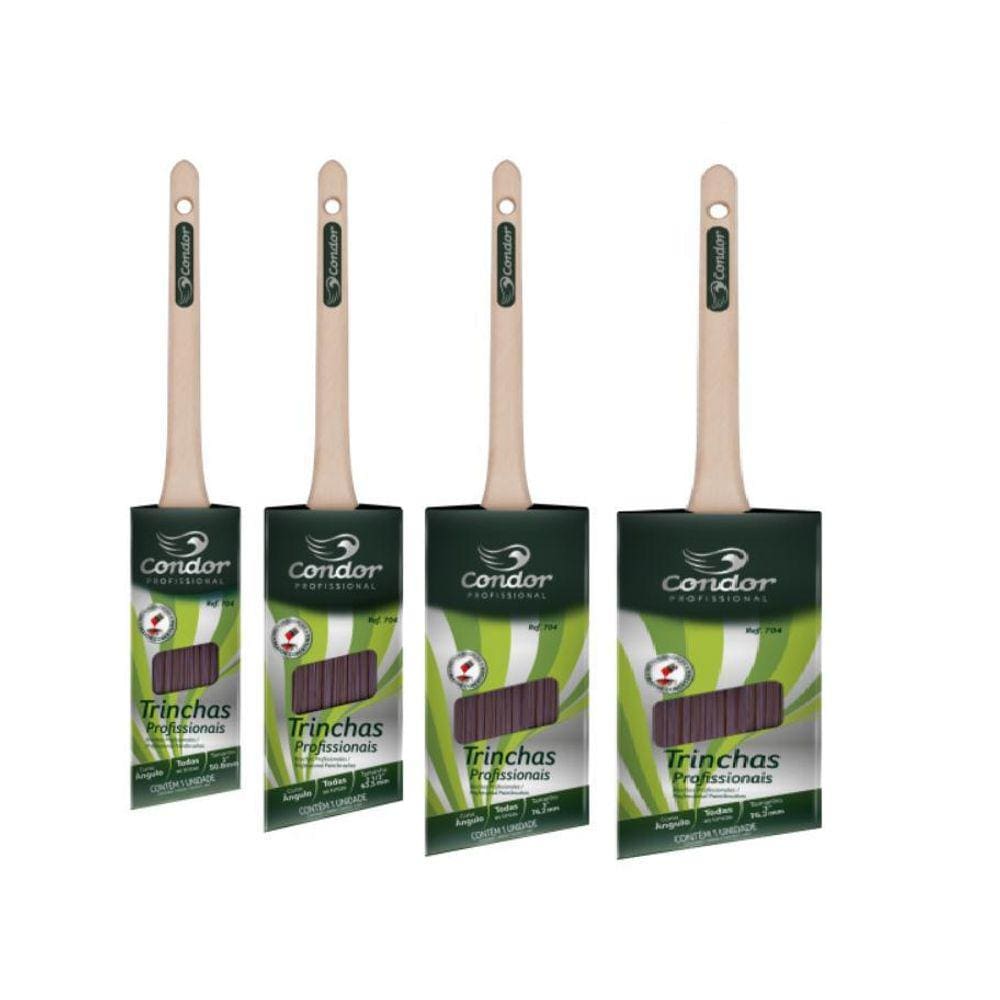 Kit 4 Pincel Trincha Angular Recorte Profissional 704 Condor