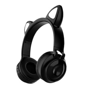 Fone De Ouvido Sem Fio Orelhas De Gato 8 Cores De Led Preto