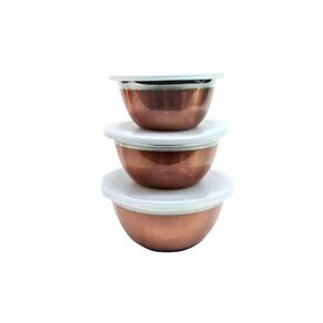 Kit Tigelas Em Inox com Tampa Rosé Gold 3 Peças