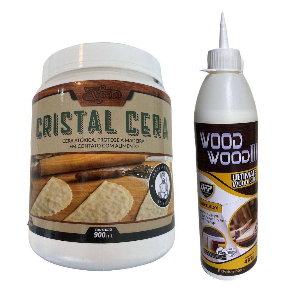Cera Wood Wood Cristal Madeira 900Ml + Cola Wood 497 G