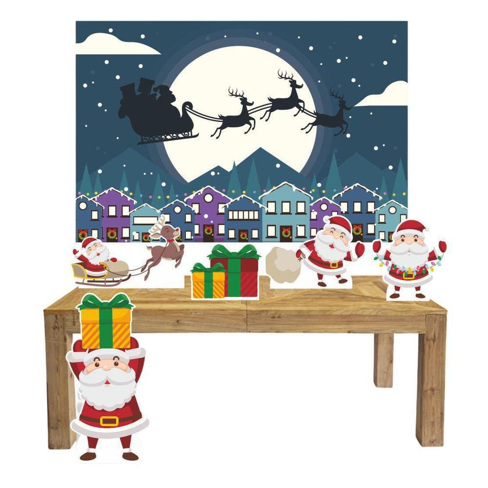 Kit Display Mdf Feliz Natal Papai Noel 5 Peças+Painel Grande