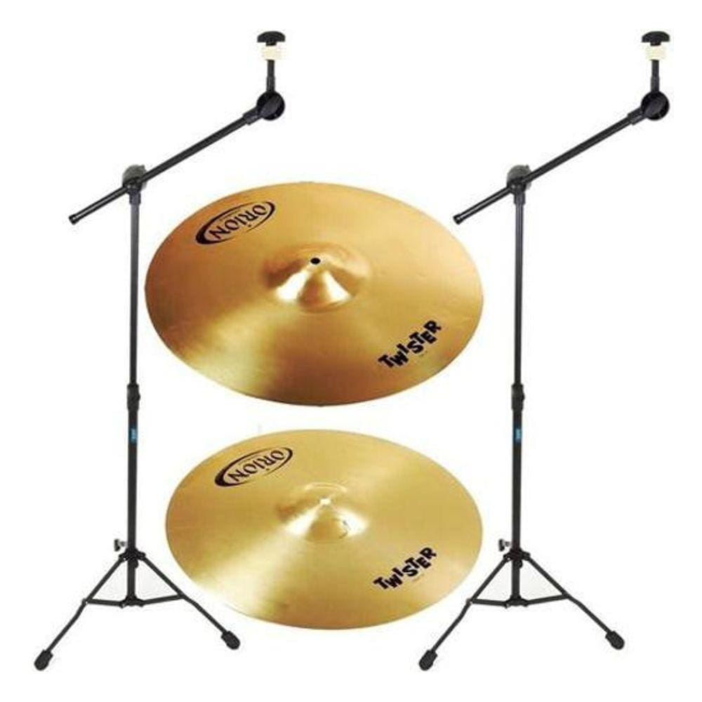Kit 2 Pedestal Girafa Ask B12G Pratos Bateria + Pratos Orion