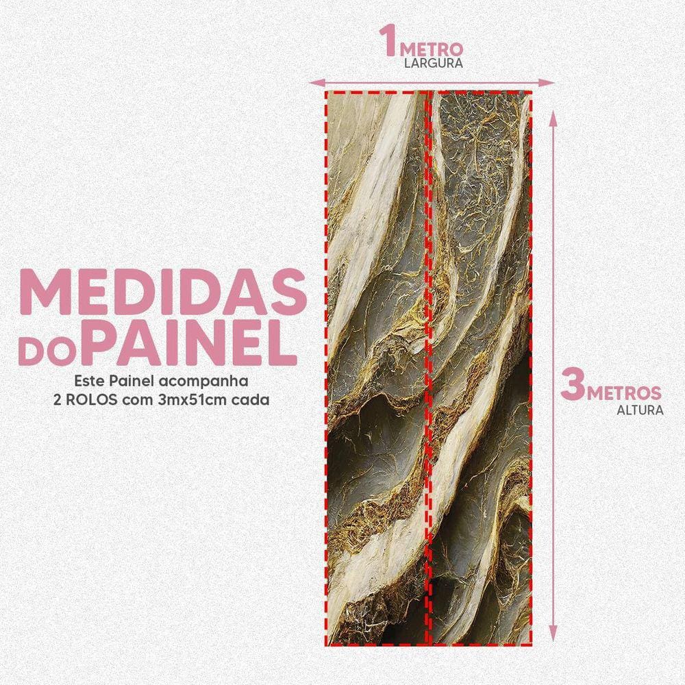 Papel De Parede Painel 3D Mármore Cinza Com Dourado 1M