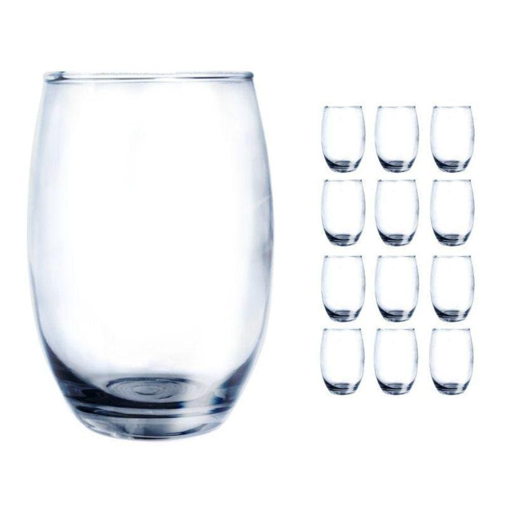 Copo Vidro 450Ml Suco, Água Bellagio Kit Com 12 Transp.