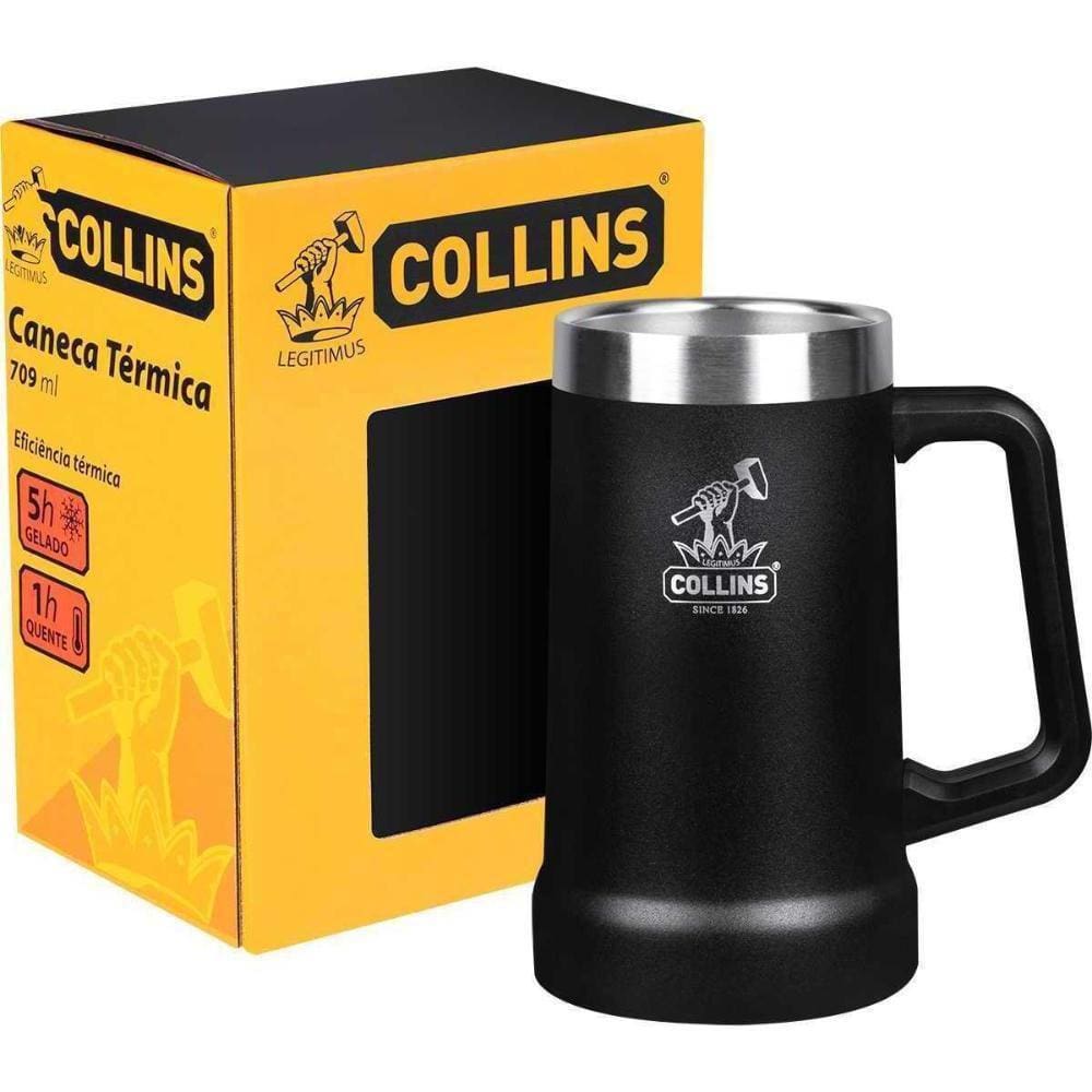 Caneca Térmica Para Cerveja Collins Aço Inox 709Ml Preto