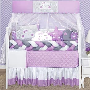 Kit Berço Para Menina Lua Lilás Trança E Lateral 12Peças