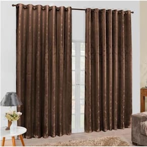 Cortina Jacquard 3,00X2,80 Marrom Ilhós Quadrado Cromado
