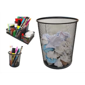 Kit Organizador, Porta Caneta E Lixeira Preto Escritório