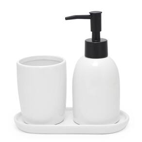 Kit Banheiro Lavabo Branco Bico Preto Fosco - 3 Peças