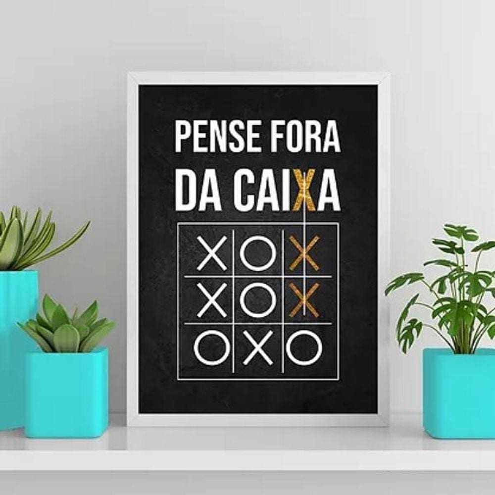 Quadro Pense Fora Da Caixa 33X24Cm - Com Vidro Branca
