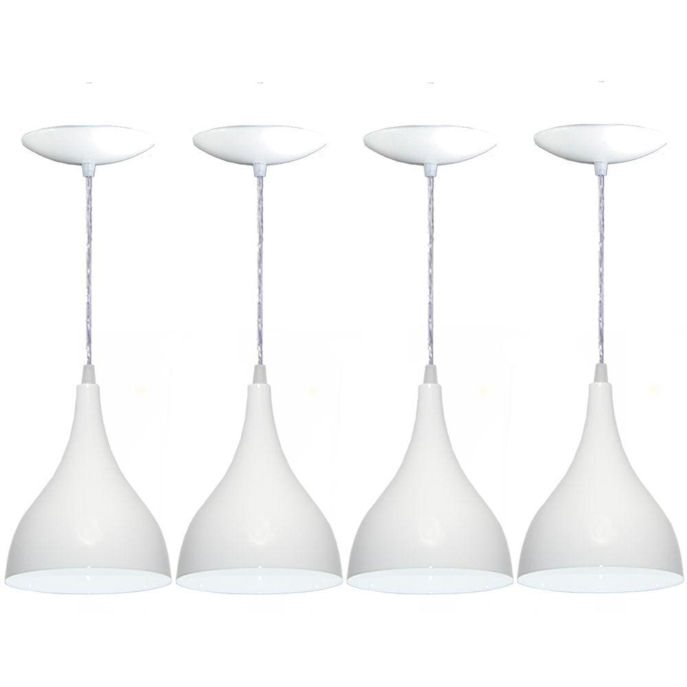 Kit 04 Luminárias Pendente Gota em Alumínio - Cor Branca