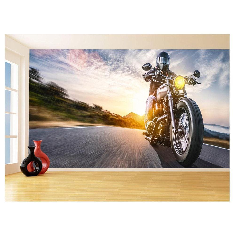 Papel De Parede 3D Moto Grau Empinando Manobra 3,5M Bkm29 - Você