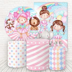 Kit 2 Painéis E Capas 3D Sublimado Circo Rosa Fkpc-676