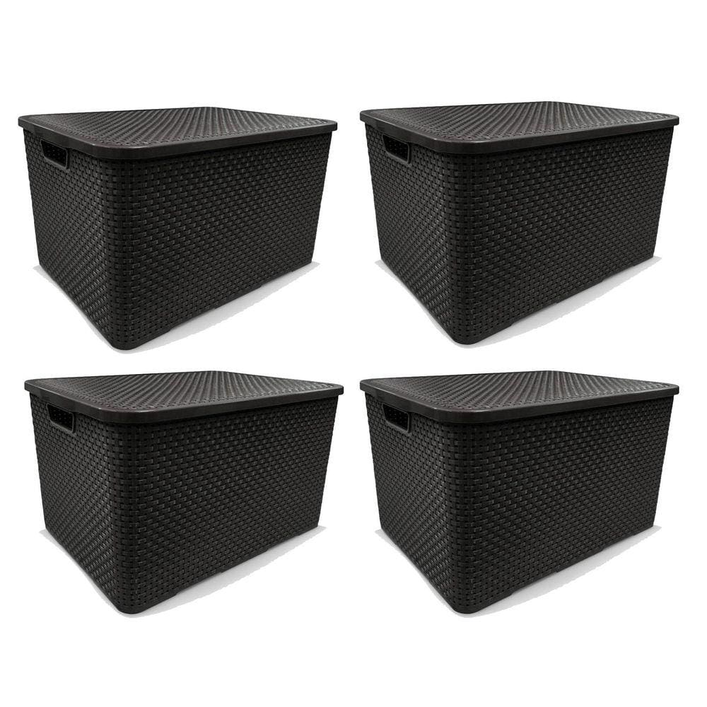 Kit 4 Caixas Organizadoras Rattan Preta 20 Litros Arqplast
