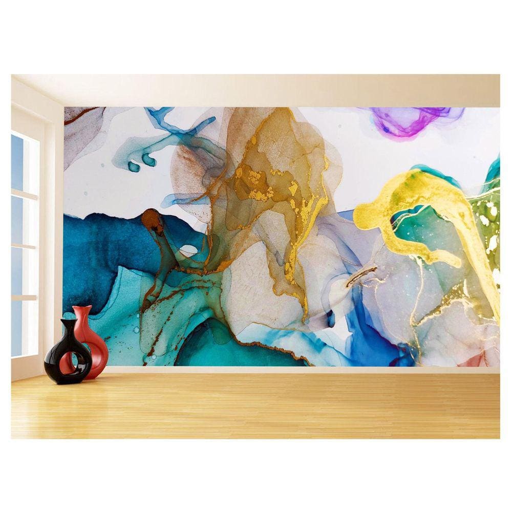 Papel De Parede 3D Arte Tintas Colorido Mármore 3,5M Tra83