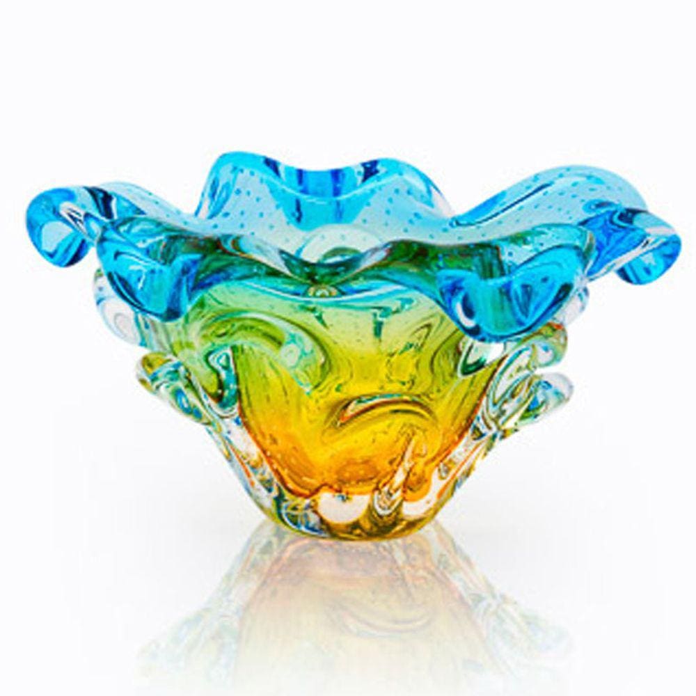 Centro De Mesa Em Cristal Murano Azul E Âmbar São Marcos