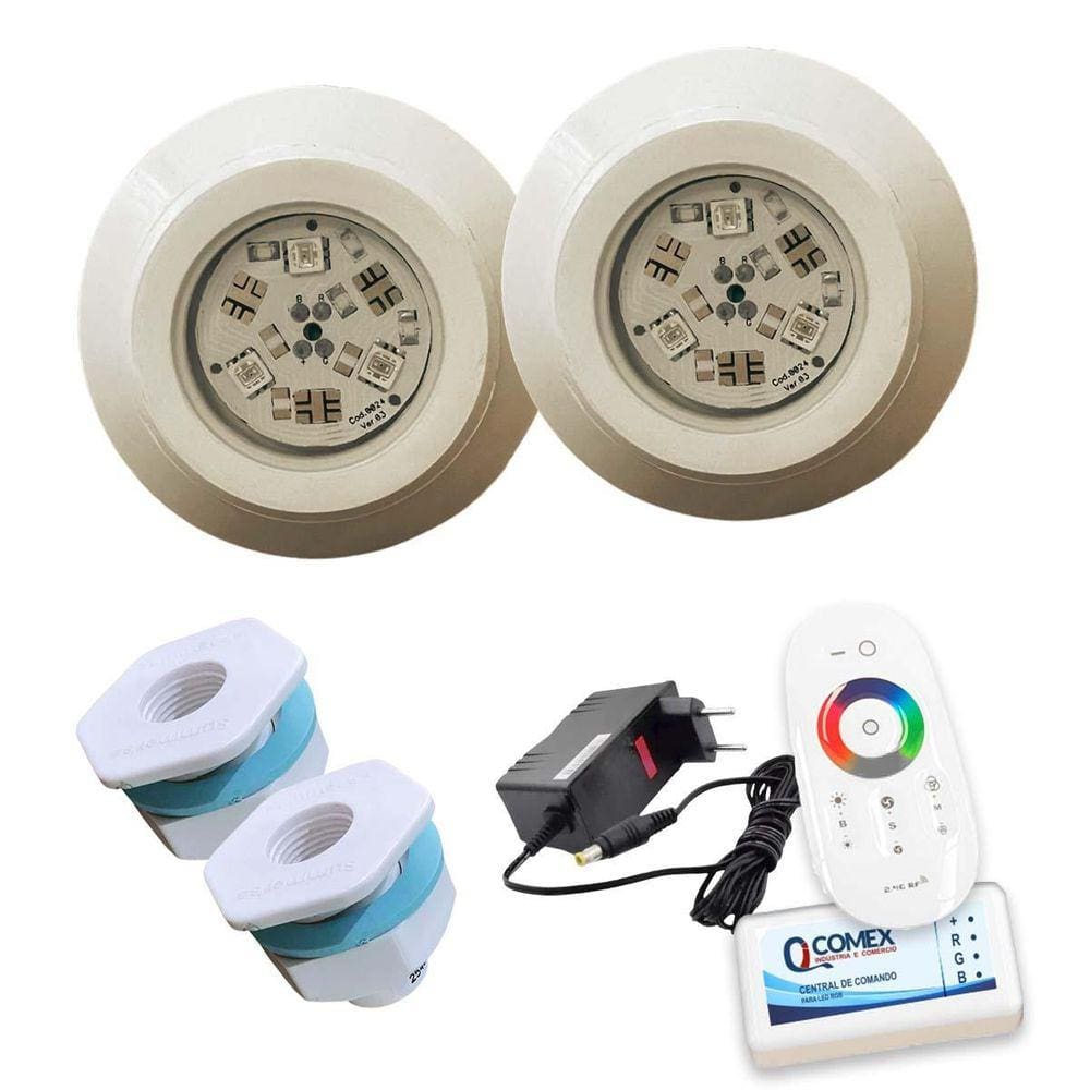 Kit Iluminação 2 Led 6W Rgb Picina Fibra Controle Touch